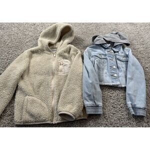 Girls Jacket Lot Of 2 - Size 4/5- Denim Hooded Sherpa Fleece